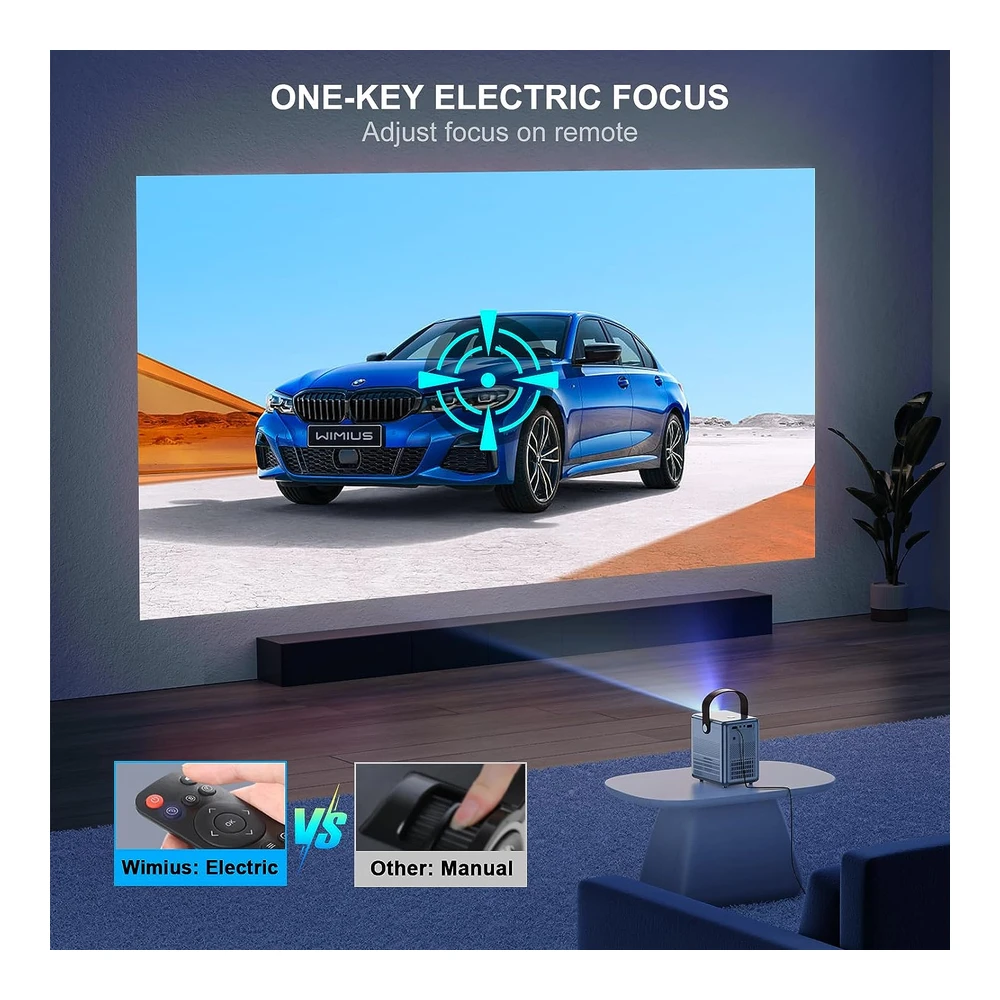 PROYECTOR MINI WIMIUS CON WIFI 5G Y BLUETOOTH, 1080P FULL HD, PANTALLA DE 300", COMPATIBLE CON IOS / ANDROID / TV STICK / HDMI / PS5