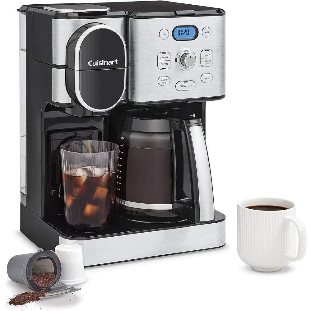 CAFETERA CUISINART, JARRA DE VIDRIO DE 12 TAZAS, AUTOMÁTICA CALIENTE Y HELADA, UN SOLO SERVIDOR, ACERO INOXIDABLE