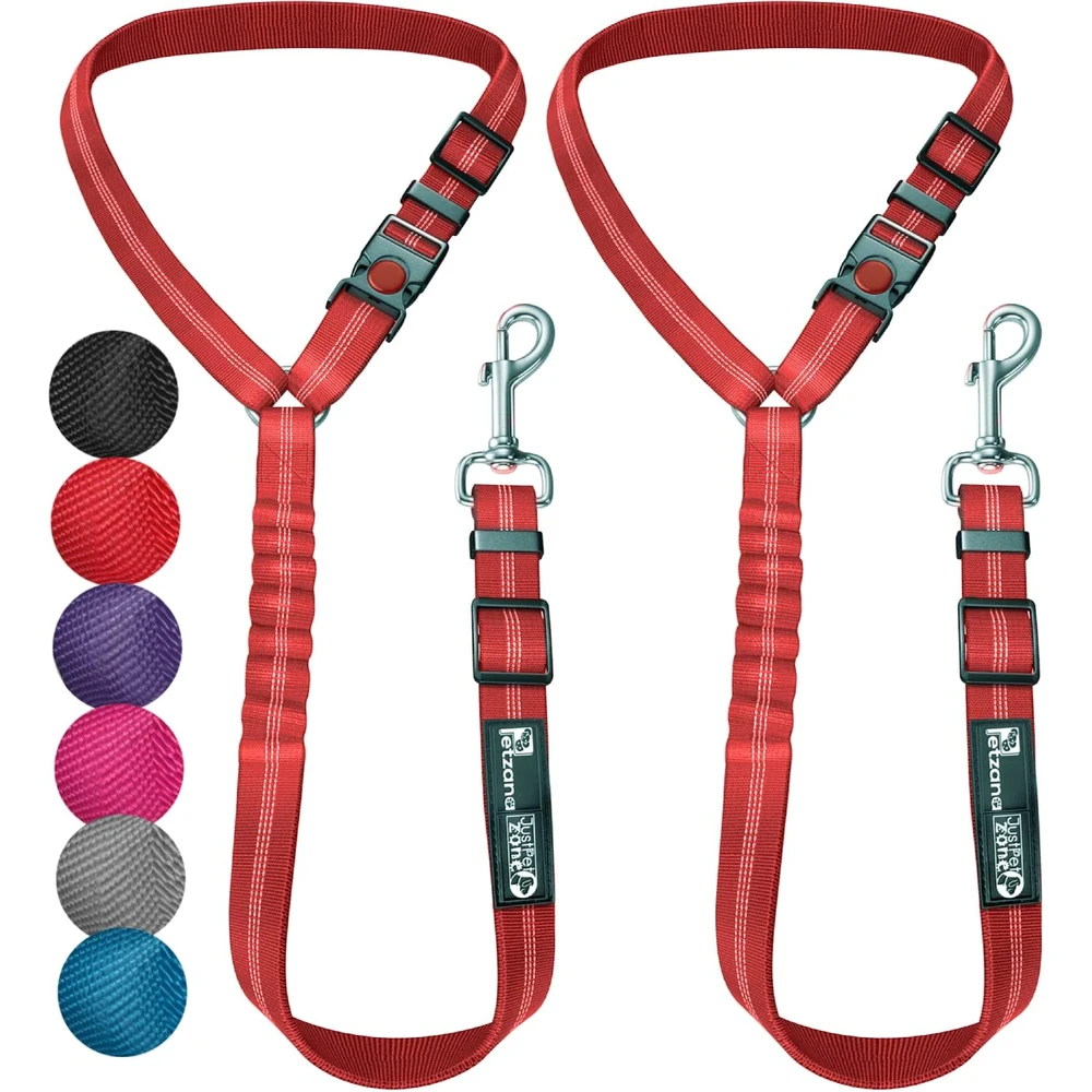PETZANA | Arnés Cinturón de Seguridad Para Perro 2 En 1 asegura al reposacabezas - Rojo Pack de 2