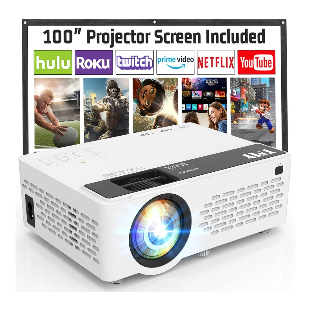 PROYECTOR MINI TMY CON BLUETOOTH ACTUALIZADO, 9500 LÚMENES, PANTALLA DE 100", FULL HD 1080P