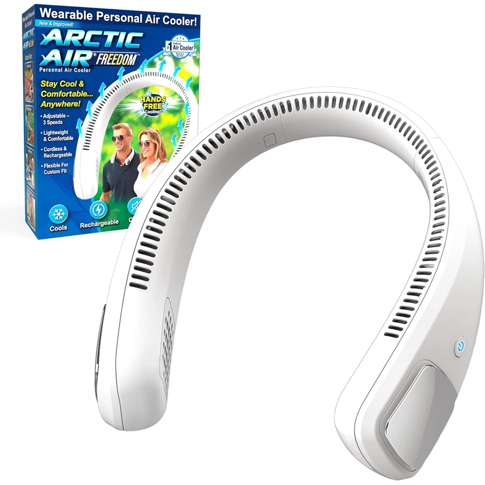 ARCTIC AIR FREEDOM PERSONAL AIR COOLER - VENTILADOR DE CUELLO PORTÁTIL DE 3 VELOCIDADES, DISEÑO LIVIANO, INALÁMBRICO Y RECARGABLE