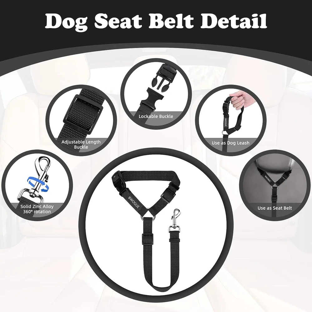 Bwogue 2 Paquetes De Correa De Cinturón De Seguridad Para Perros, Reposacabezas De Coche,Sujeción Ajustable De Nailon Para Perros
