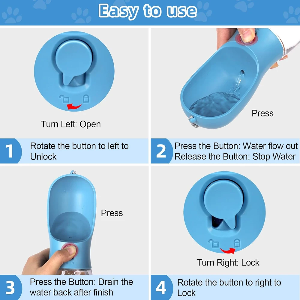 Kytely Botella De Agua Para Perros 2 En 1, Contenedor De Alimentos, A Prueba De Fugas Para Caminar Al Aire Libre (19 Oz Azul)