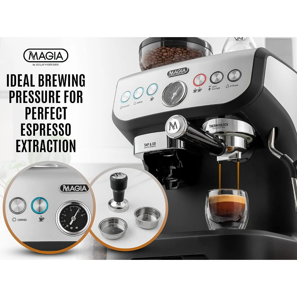 71wATpb4cL_AC_SL1500_.webp CAFETERA ZULAY KITCHEN MAGIA,CAFÉ ESPRESSO MANUAL CON MOLINILLO Y ESPUMADOR DE LECHE- MÁQUINA DE CAPUCHINO Y DEPÓSITO DE AGUA 2 L