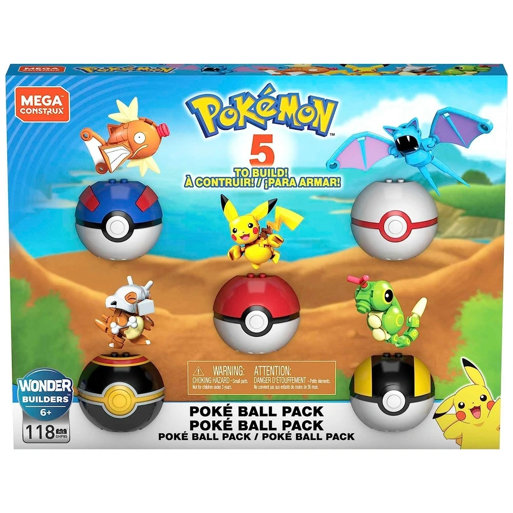 Pokémon Pokeball Pack Cubone Zubat Caterpie Mahikarp Pikachu 118 pcs - Mega Construx