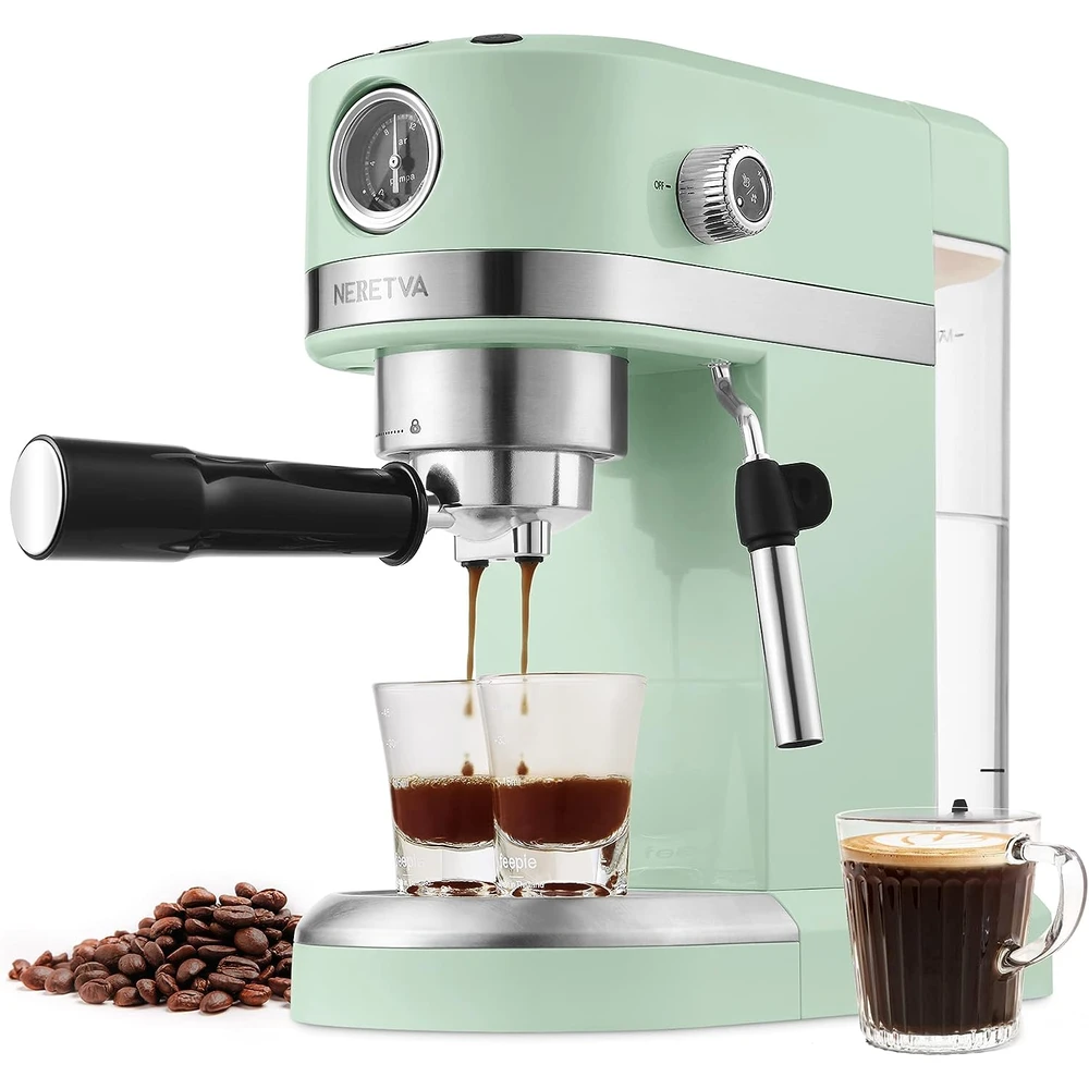 CAFETERA NERETVA 20 BAR CAFETERA ESPRESSO CON VARITA DE VAPOR PARA LATTE ESPRESSO Y CAPPUCCINO, 1350W DE ALTA PRESIÓN-VERDE MENTA