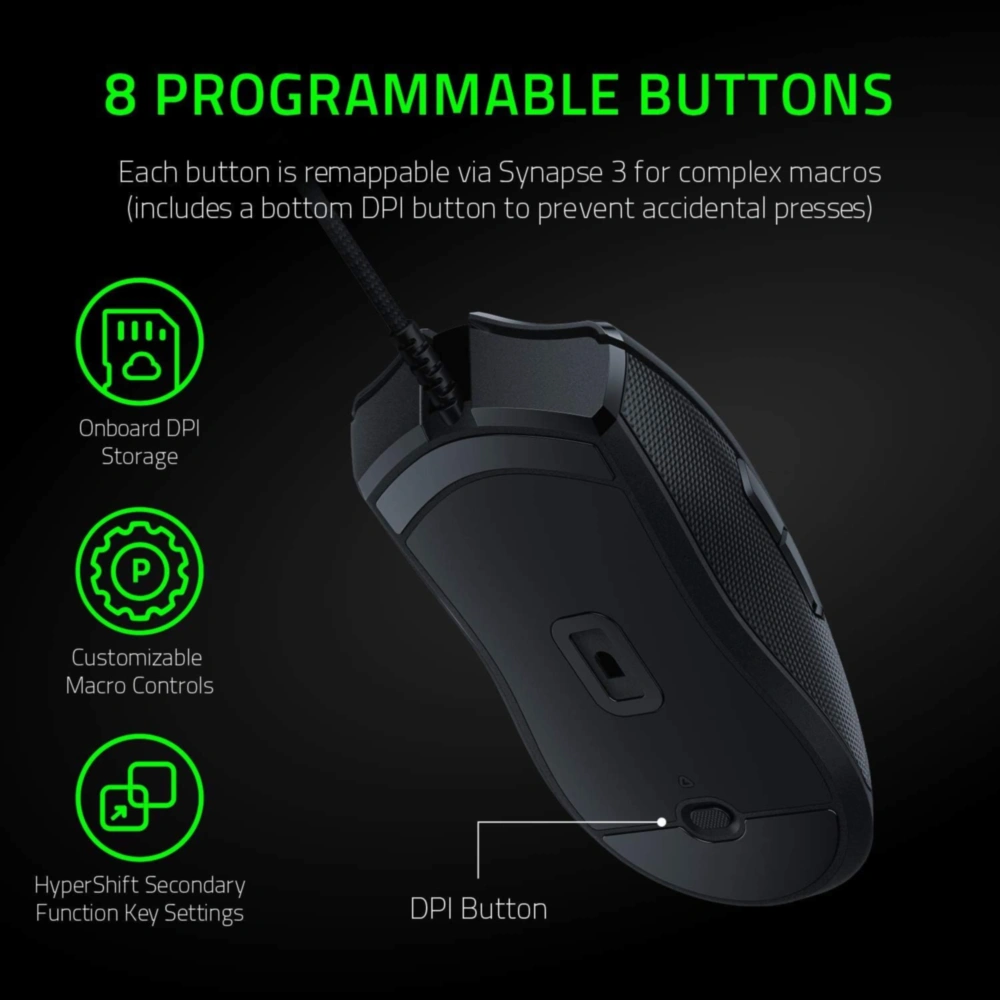 RAZER VIPER MOUSE GAMER CON CABLE, AMBIDIESTRO RAZER | NEGRO