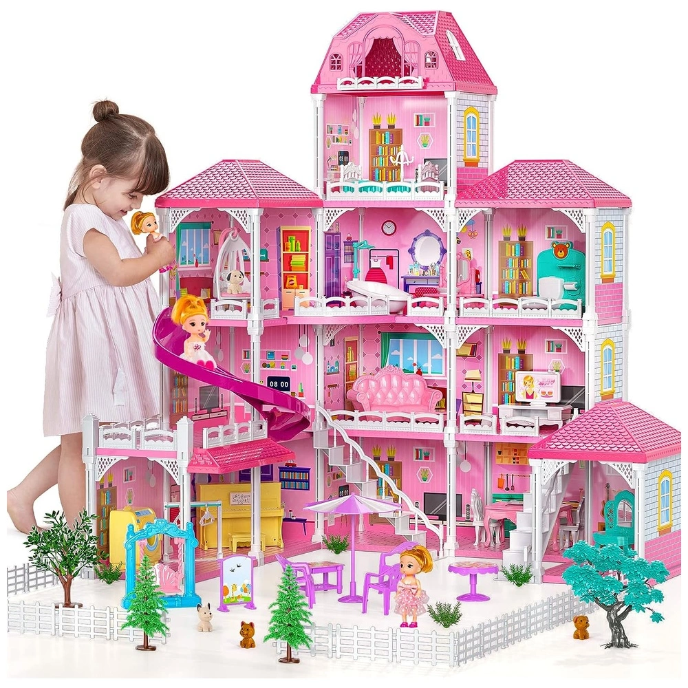 TEMI Dream House Doll 4 pisos 12 habitaciones casa de juegos con 2 muñecas