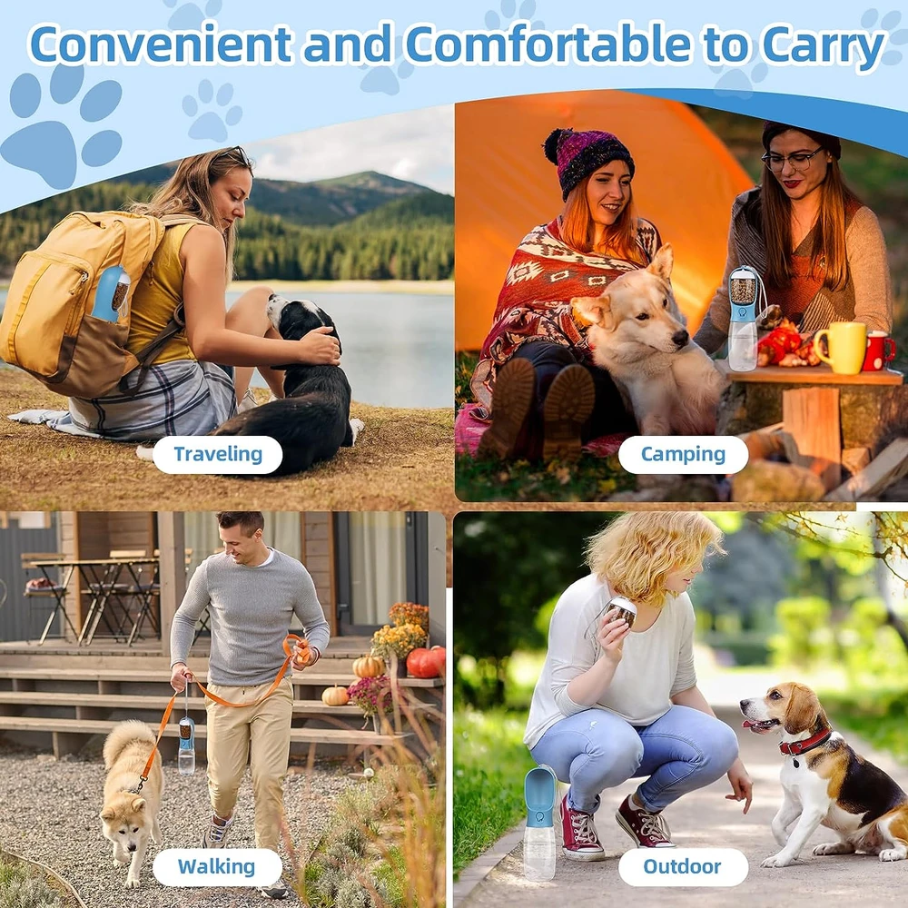 Kytely Botella De Agua Para Perros 2 En 1, Contenedor De Alimentos, A Prueba De Fugas Para Caminar Al Aire Libre (19 Oz Azul)