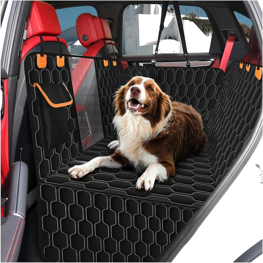 Bikaeik Funda Para Asiento De Coche Para Perro Para Asiento Trasero,Impermeable Con Ventana De Malla Y Bolsillo De Almacenamiento