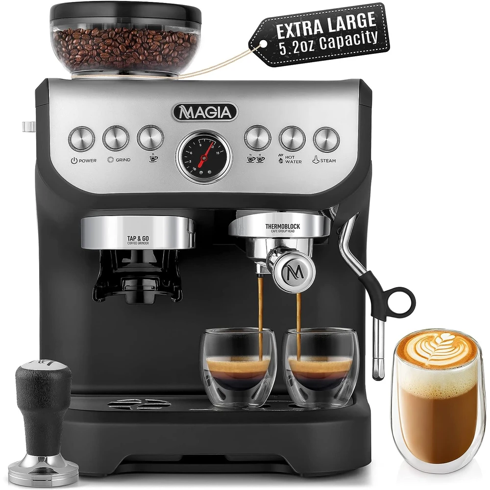 CAFETERA ZULAY KITCHEN MAGIA,CAFÉ ESPRESSO MANUAL CON MOLINILLO Y ESPUMADOR DE LECHE- MÁQUINA DE CAPUCHINO Y DEPÓSITO DE AGUA 2 L