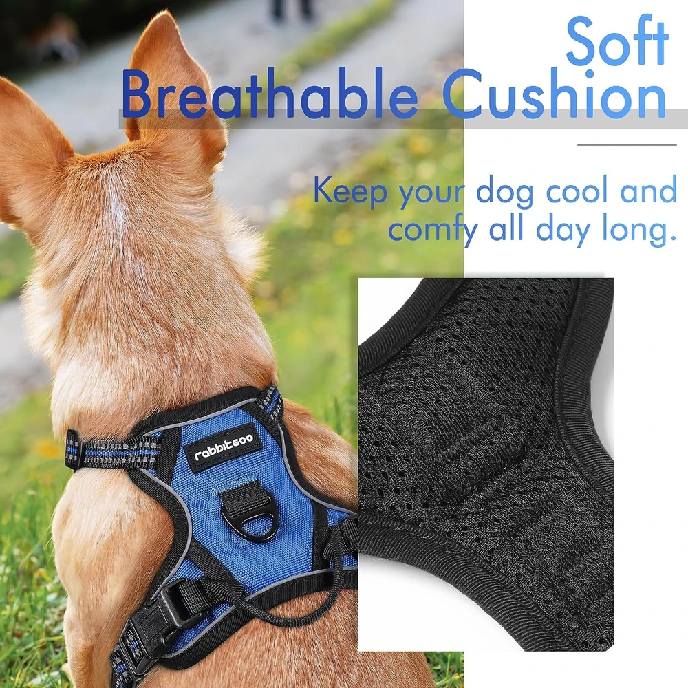 81FjHTZSoxL_AC_SL1500_.webp Rabbitgoo Arnés Para Perros sin Tirones Con 2 Clips De Correa acolchado suave ajustable con Manija Para Perros Pequeños, Azul, Xs