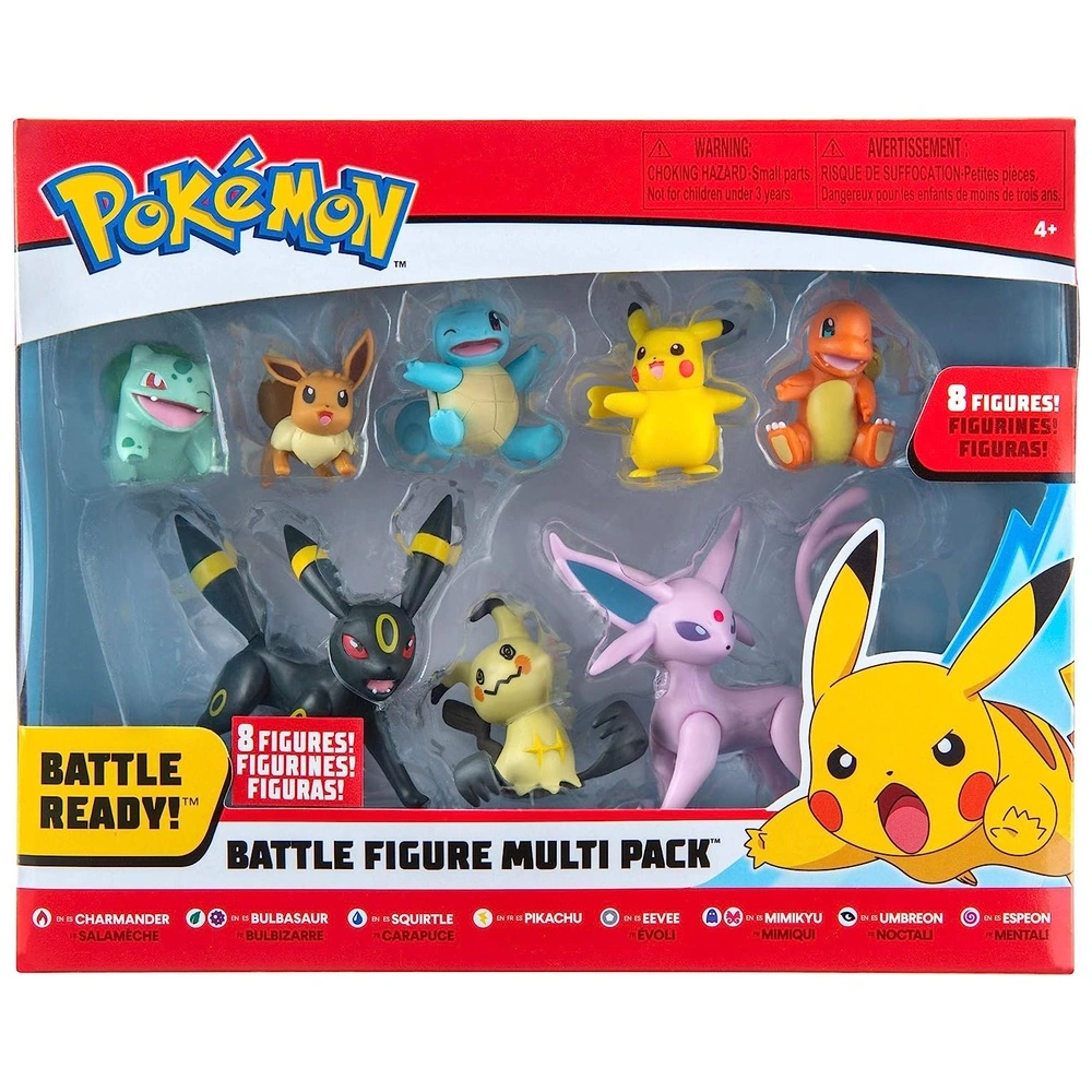 Pokémon Pack de 8 figuras Bulbasaur Squirtle Mimikyu Pikachu Eevee Umbreon Espeon y Charmander