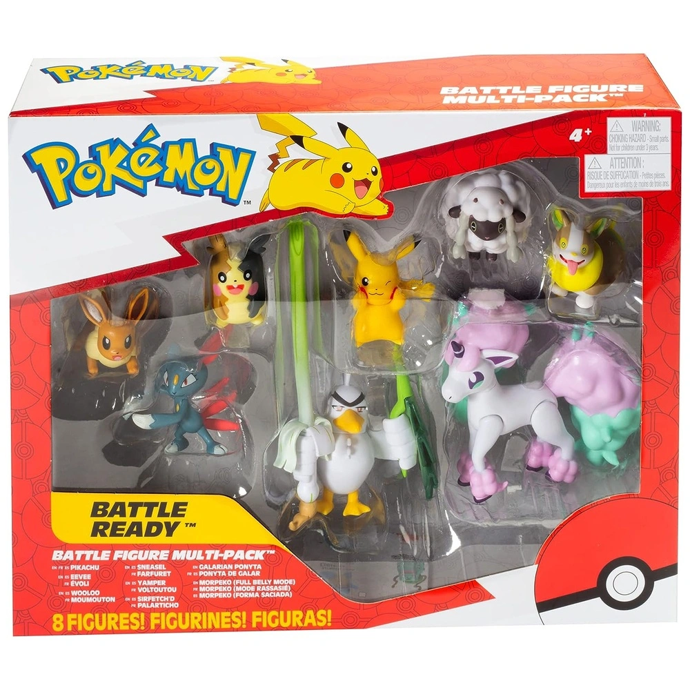 Pokémon Pack de 8 figuras Pikachu Eevee Wooloo Sneasel Yamper Ponyta Sirfetch'd y Morpeko