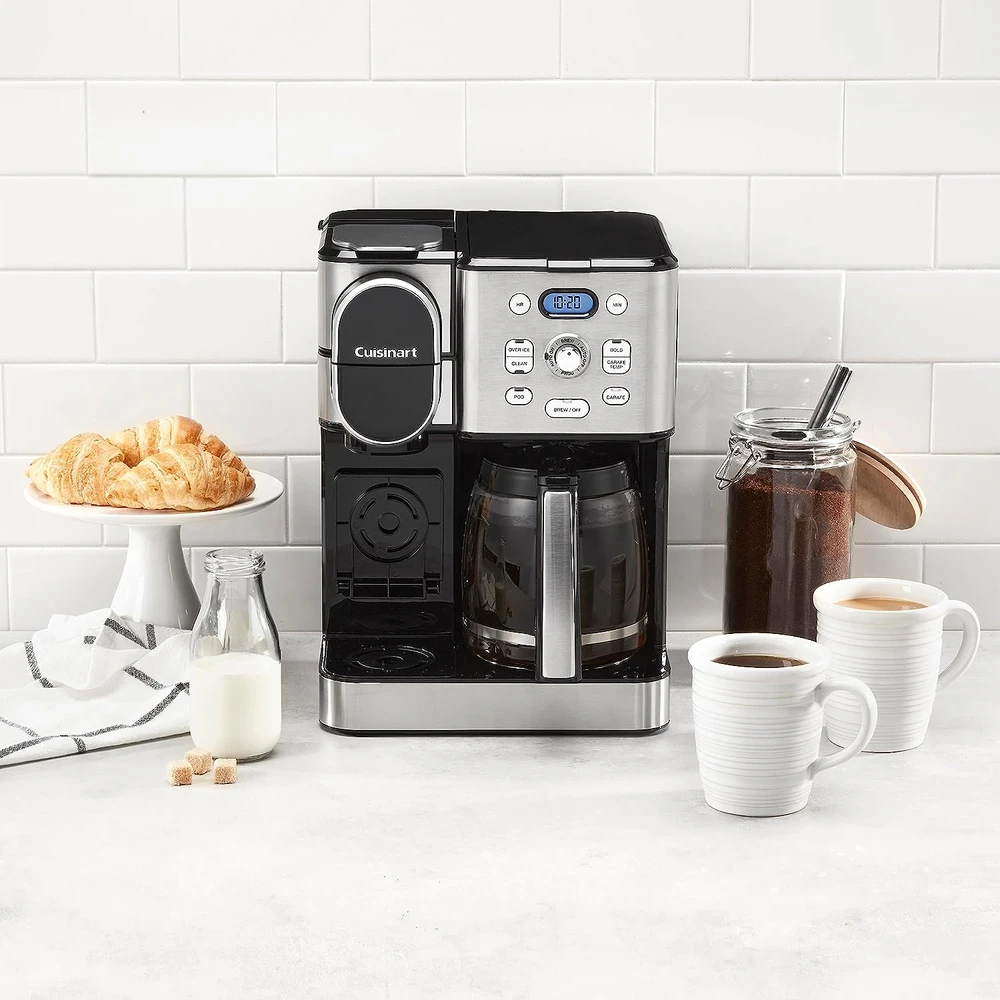 CAFETERA CUISINART, JARRA DE VIDRIO DE 12 TAZAS, AUTOMÁTICA CALIENTE Y HELADA, UN SOLO SERVIDOR, ACERO INOXIDABLE