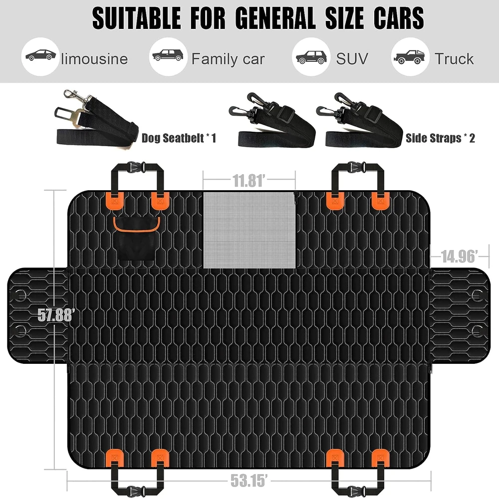 Bikaeik Funda Para Asiento De Coche Para Perro Para Asiento Trasero,Impermeable Con Ventana De Malla Y Bolsillo De Almacenamiento