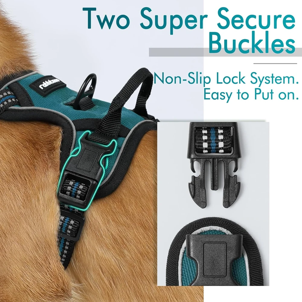 Rabbitgoo Arnés Para Perros sin Tirones Con 2 Clips De Correa acolchado suave ajustable con Manija Para Pequeños,Coral Azul, Xs
