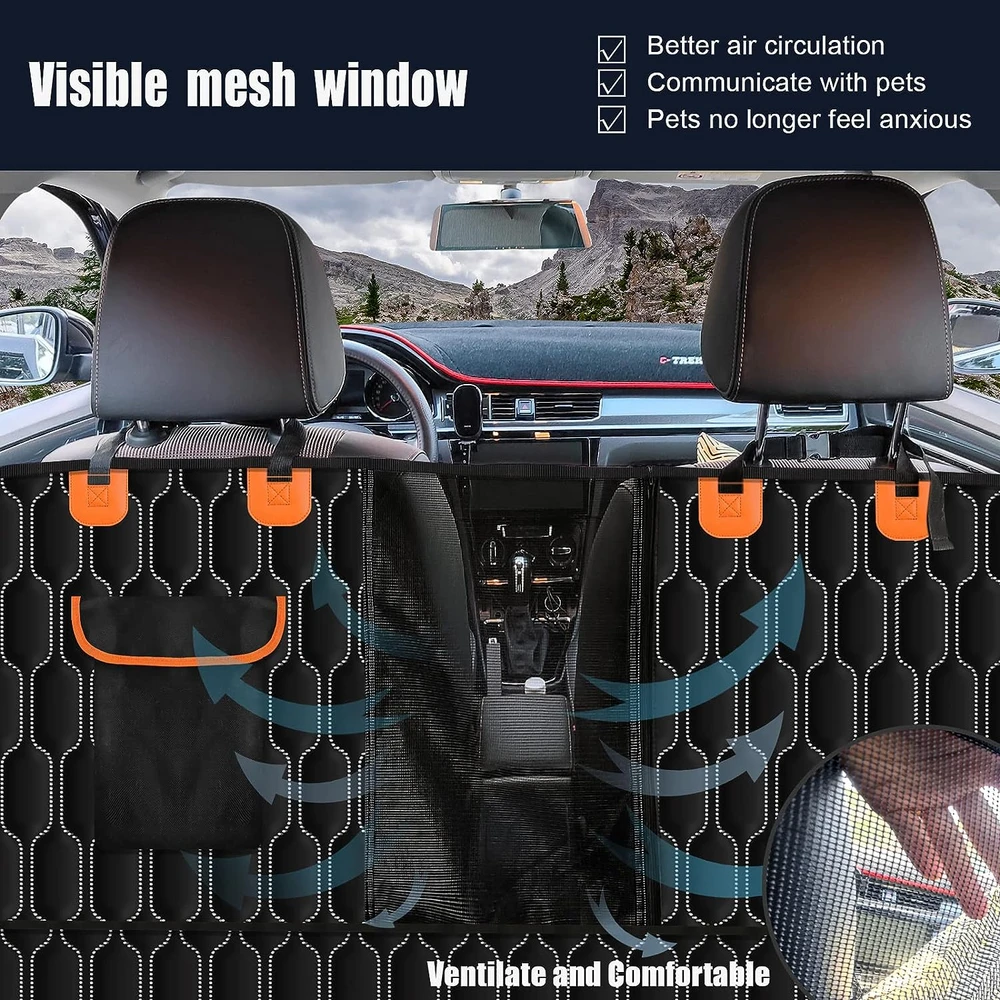 Bikaeik Funda Para Asiento De Coche Para Perro Para Asiento Trasero,Impermeable Con Ventana De Malla Y Bolsillo De Almacenamiento