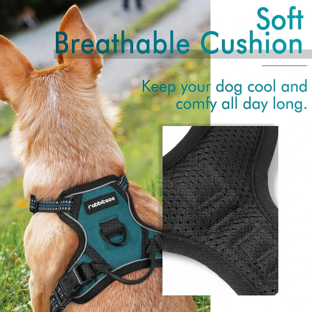 Rabbitgoo Arnés Para Perros sin Tirones Con 2 Clips De Correa acolchado suave ajustable con Manija Para Pequeños,Coral Azul, Xs