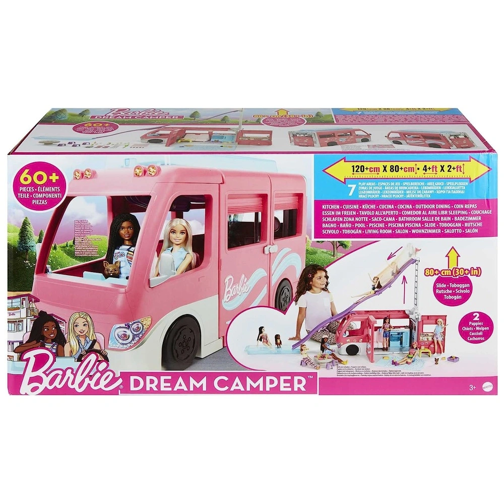 Barbie Dreamcamper con 60 accesorios incluyendo muebles piscina y tobogán de 30 pulgadas
