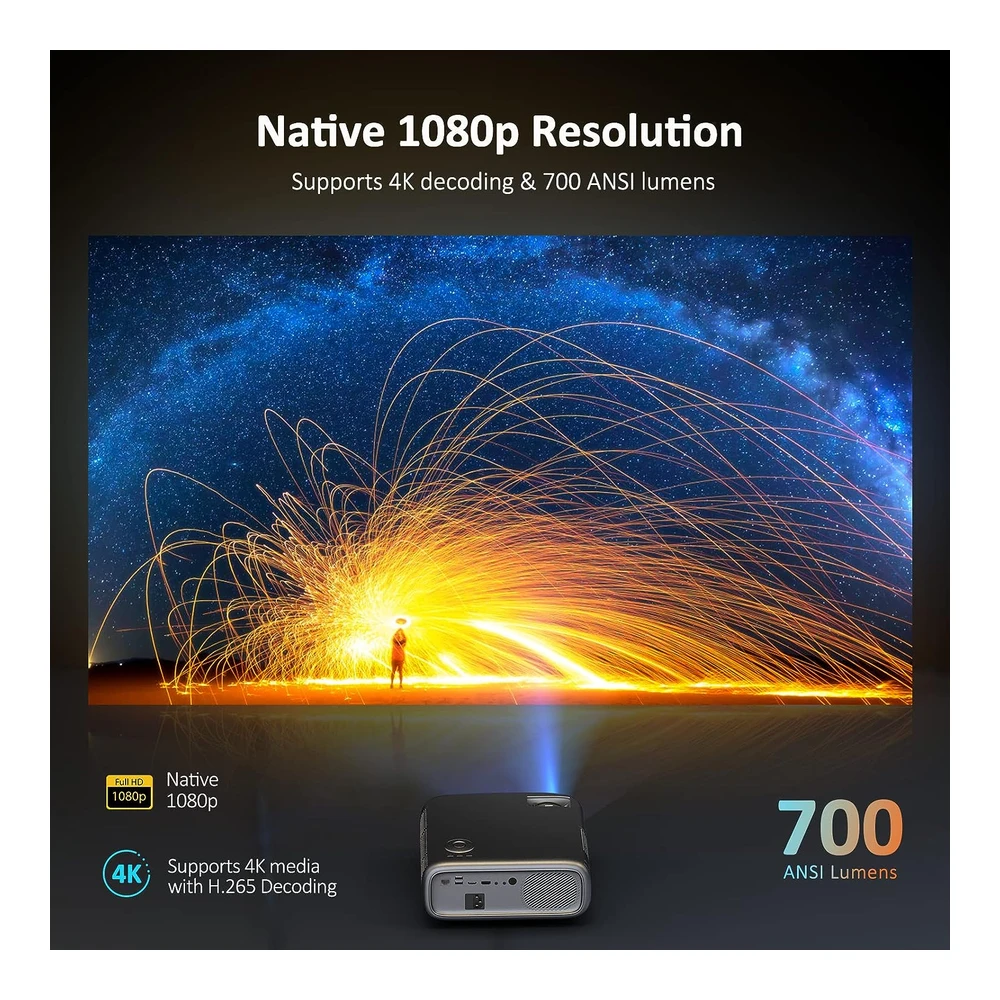 PROYECTOR PJ40 WIFI Y BT, NATIVO 1080P, 4K, 300”, 20W, COMPATIBLE CON TV STICK/IOS/ANDROID NEXIGO