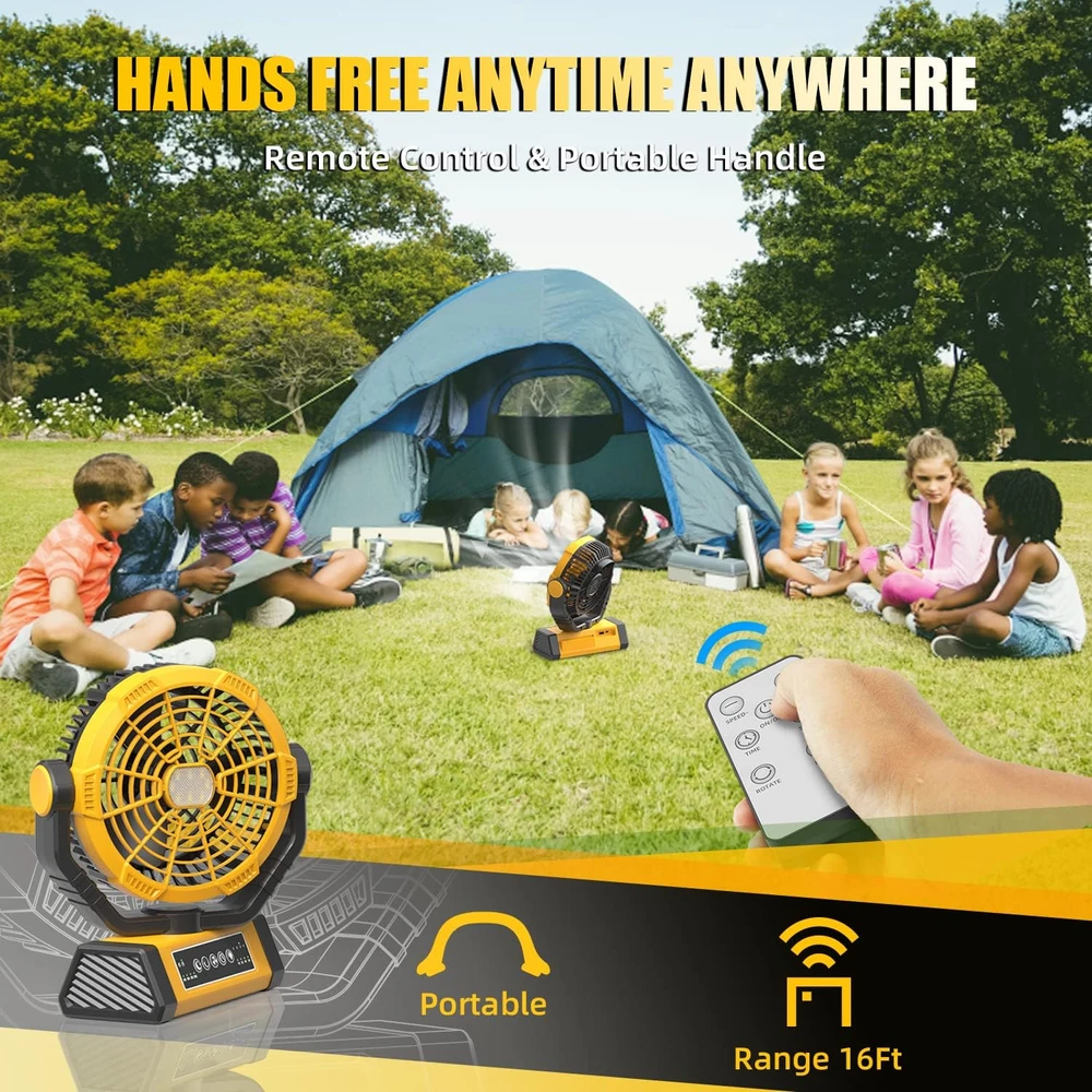 VENTILADOR DE CAMPING 3 EN 1 FRIZCOL - RECARGABLE - POR BATERÍA DE 20000 MAH DE 9" (60 HORAS) - USB CON LUZ Y CONTROL REMOTO