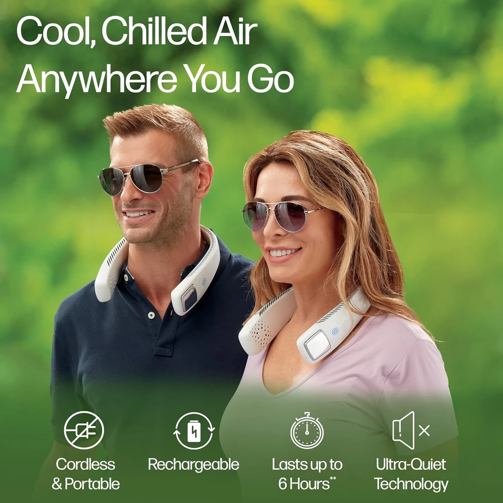 ARCTIC AIR FREEDOM PERSONAL AIR COOLER - VENTILADOR DE CUELLO PORTÁTIL DE 3 VELOCIDADES, DISEÑO LIVIANO, INALÁMBRICO Y RECARGABLE