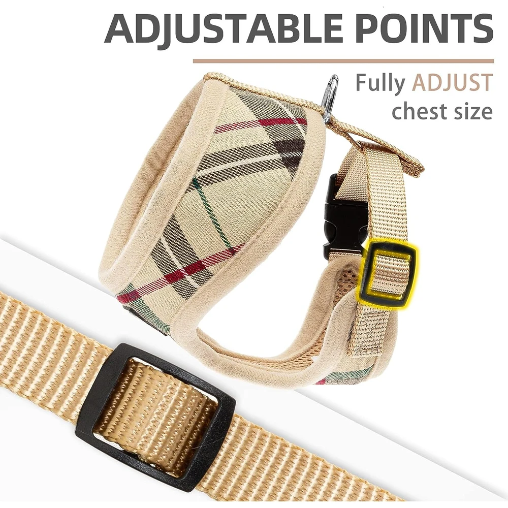 Pupteck juego de arnés y correa de malla suave para mascota Chaleco Acolchado Cómodo Arneses Sin Tirones, Beige, L