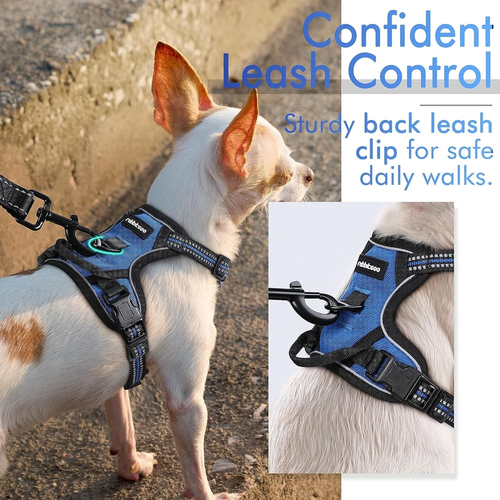 81ystmd7tL_AC_SL1500_.webp Rabbitgoo Arnés Para Perros sin Tirones Con 2 Clips De Correa acolchado suave ajustable con Manija Para Perros Pequeños, Azul, Xs