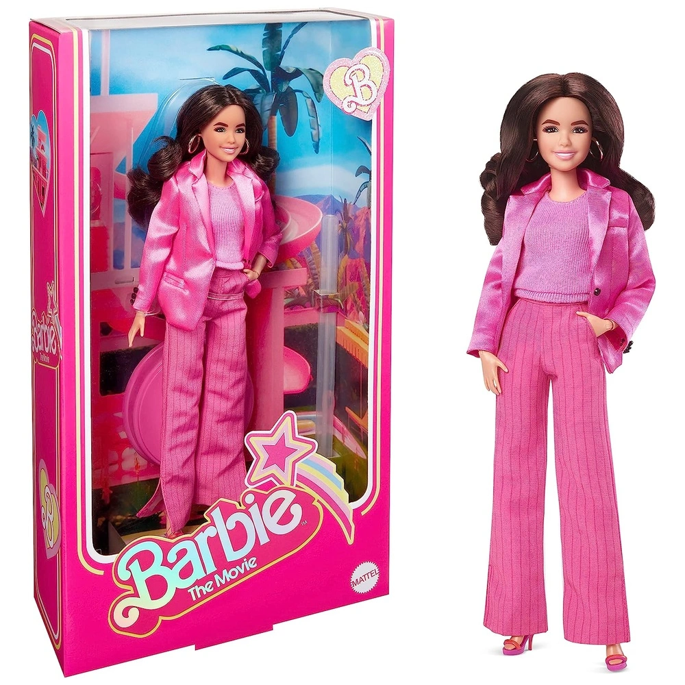 Barbie The Movie Gloria coleccionable con traje de tres piezas rosa power con tacones de tiras