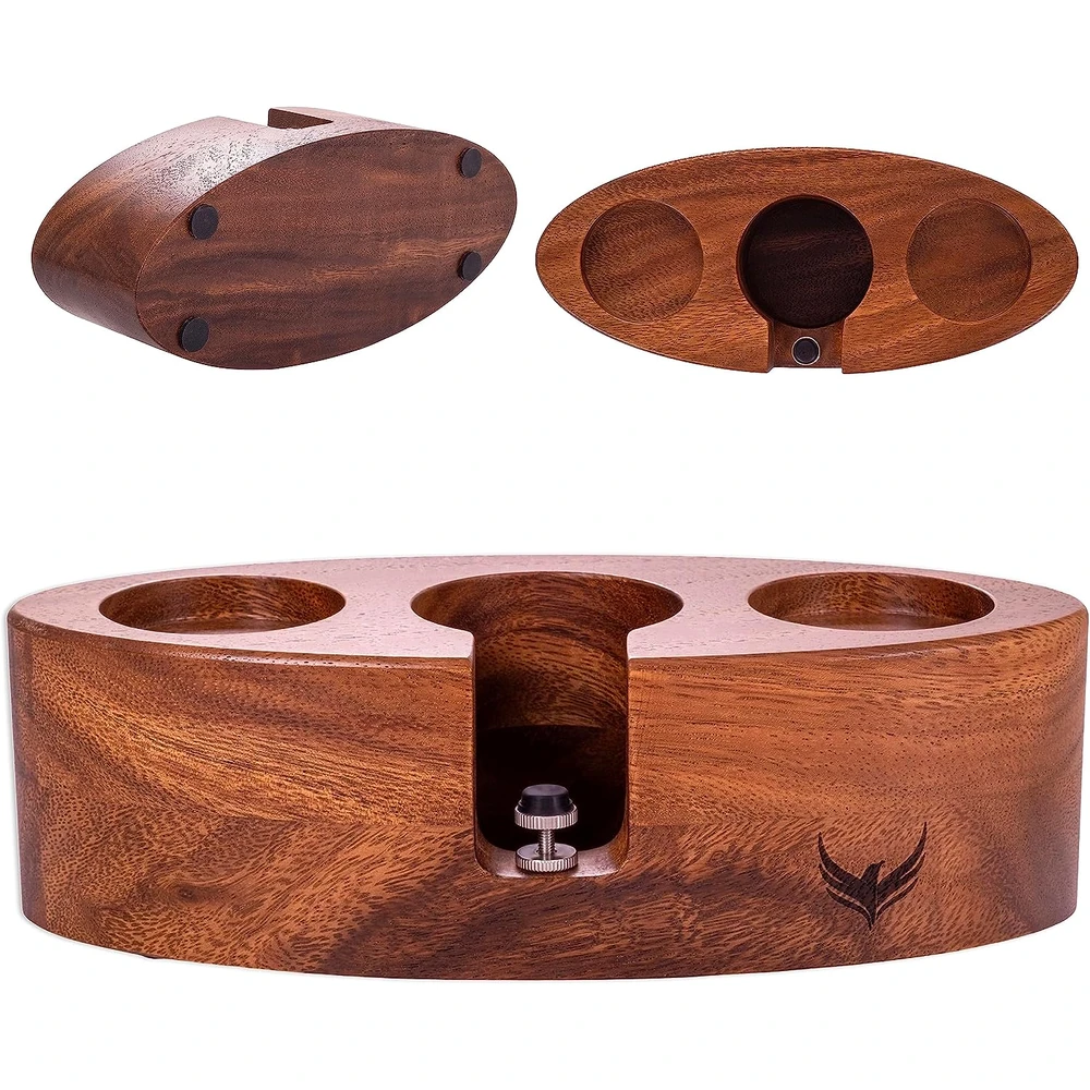 KNODOS WALNUT ESPRESSO PORTAFILTER HOLDER PARA 54MM BREVILLE ESPRESSO ACCESORIOS ESTACIÓN DE APISONAMIENTO SOPORTE DE MADERA