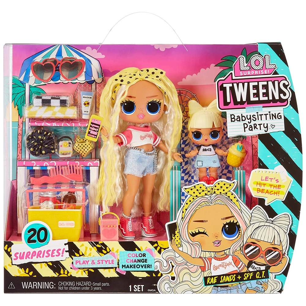 LOL Sorpresa Fiesta en la Playa de Niñera con 20 accesorios incluye cambio de color Y 2 Muñecas