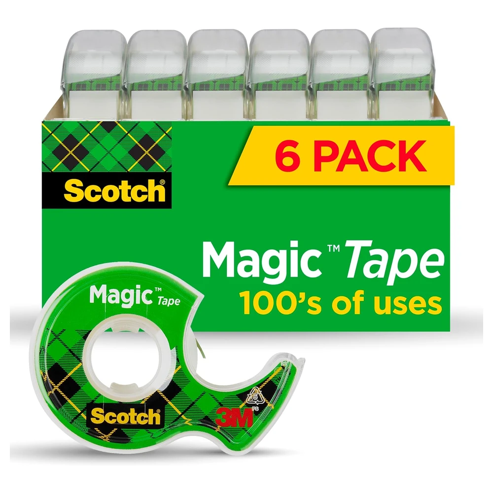 SCOTCH CINTA MÁGICA, CINTA TRANSPARENTE INVISIBLE, 6 ROLLOS DE CINTA CON DISPENSADORES, 3/4 PULGADAS X 650 PULGADAS