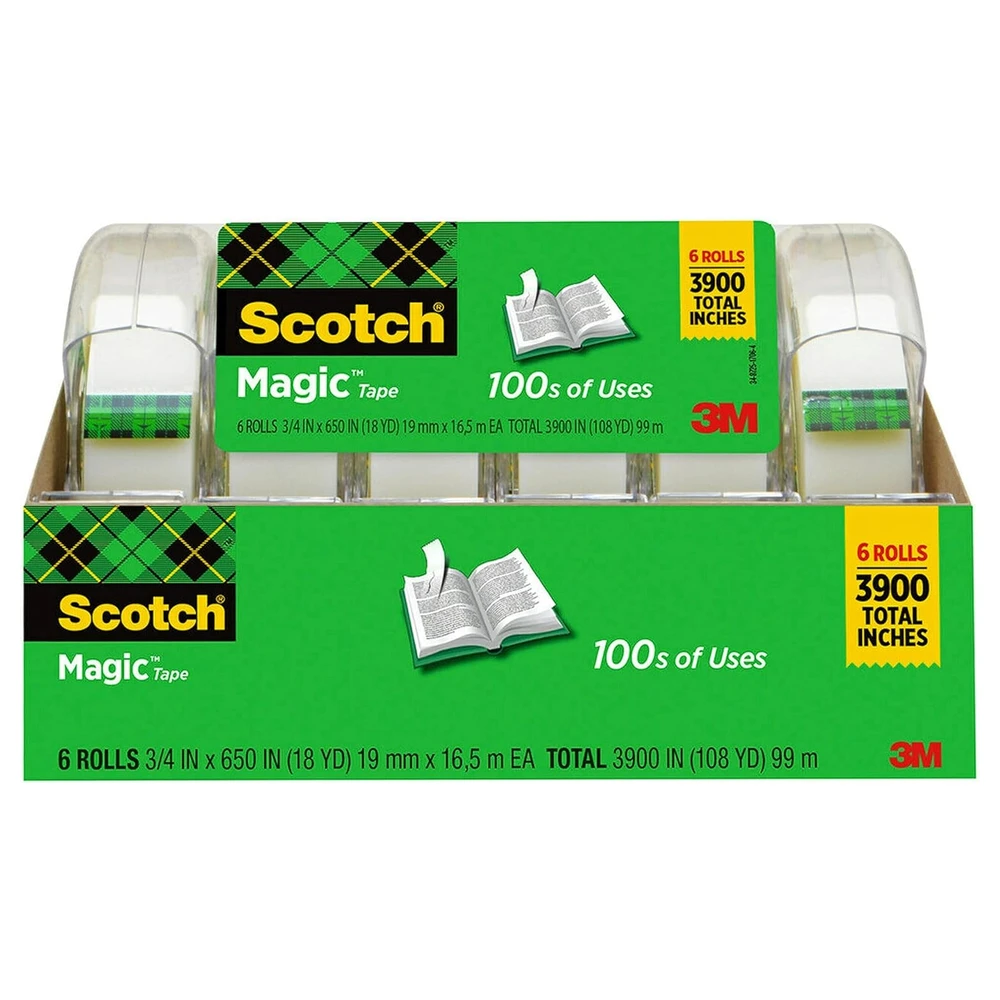 SCOTCH CINTA MÁGICA, CINTA TRANSPARENTE INVISIBLE, 6 ROLLOS DE CINTA CON DISPENSADORES, 3/4 PULGADAS X 650 PULGADAS