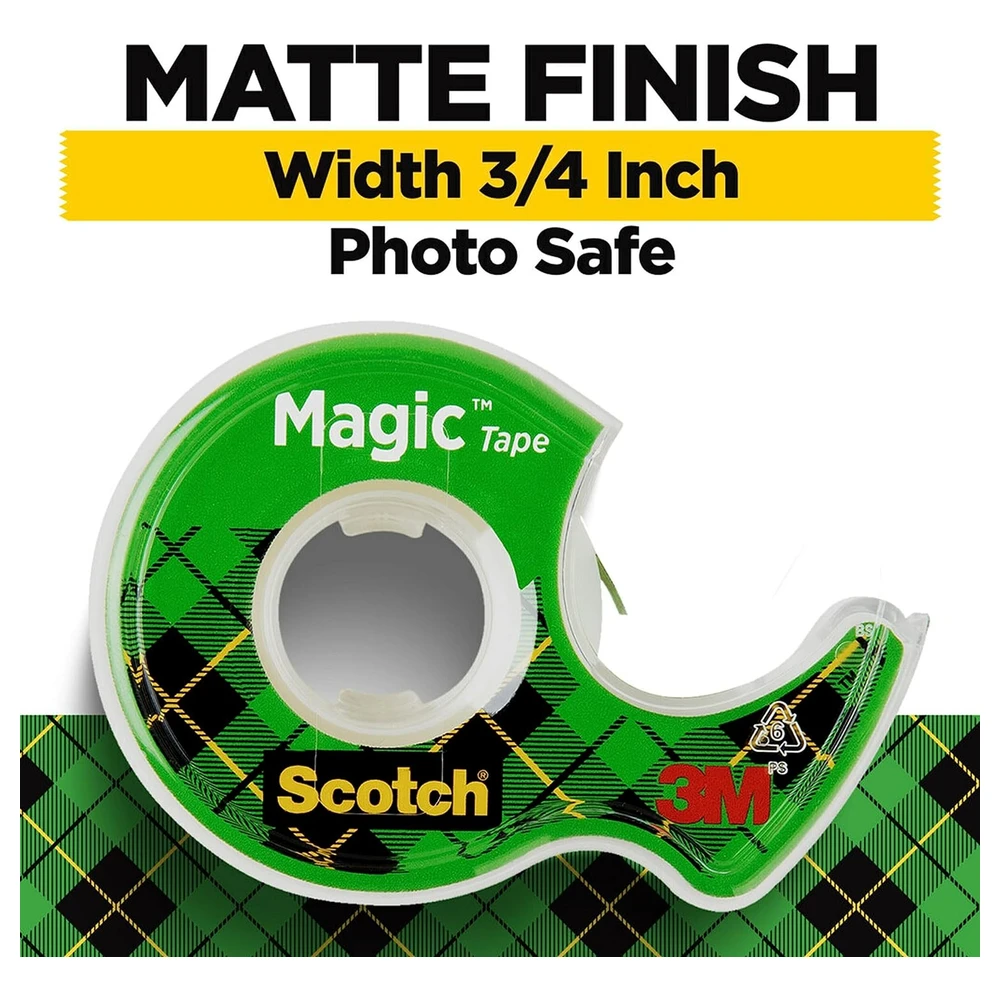 SCOTCH CINTA MÁGICA, CINTA TRANSPARENTE INVISIBLE, 6 ROLLOS DE CINTA CON DISPENSADORES, 3/4 PULGADAS X 650 PULGADAS