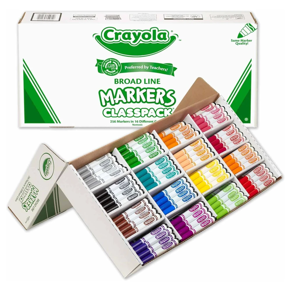 CRAYOLA - CLASSPACK - MARCADORES DE LÍNEA ANCHA, SUMINISTROS A GRANEL PARA PROFESORES Y NIÑOS 256 UNIDADES