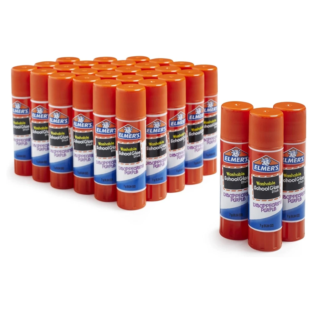 ELMER'S DISAPPEARING PURPLE - BARRAS DE PEGAMENTO PARA LA ESCUELA, LAVABLES, 0.25 OZ, 30 UNIDADES