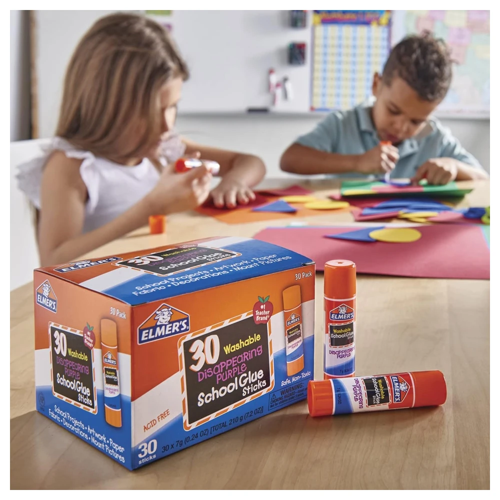 ELMER'S DISAPPEARING PURPLE - BARRAS DE PEGAMENTO PARA LA ESCUELA, LAVABLES, 0.25 OZ, 30 UNIDADES