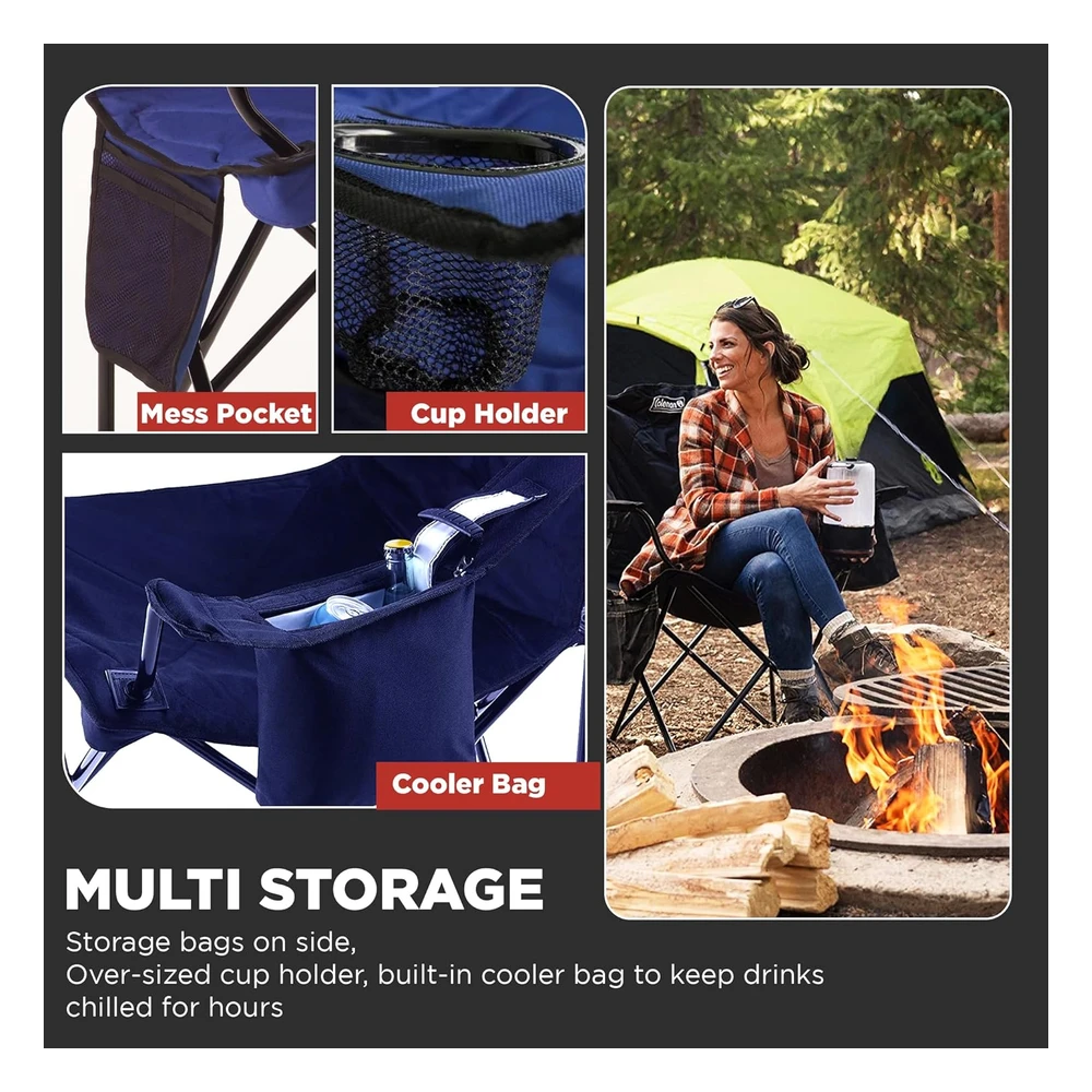B00339910A_4.webp Coleman Silla de Camping Portátil con Enfriador de 4 Latas, Asiento Y Respaldo Totalmente Acolchados con Bolsillo Lateral