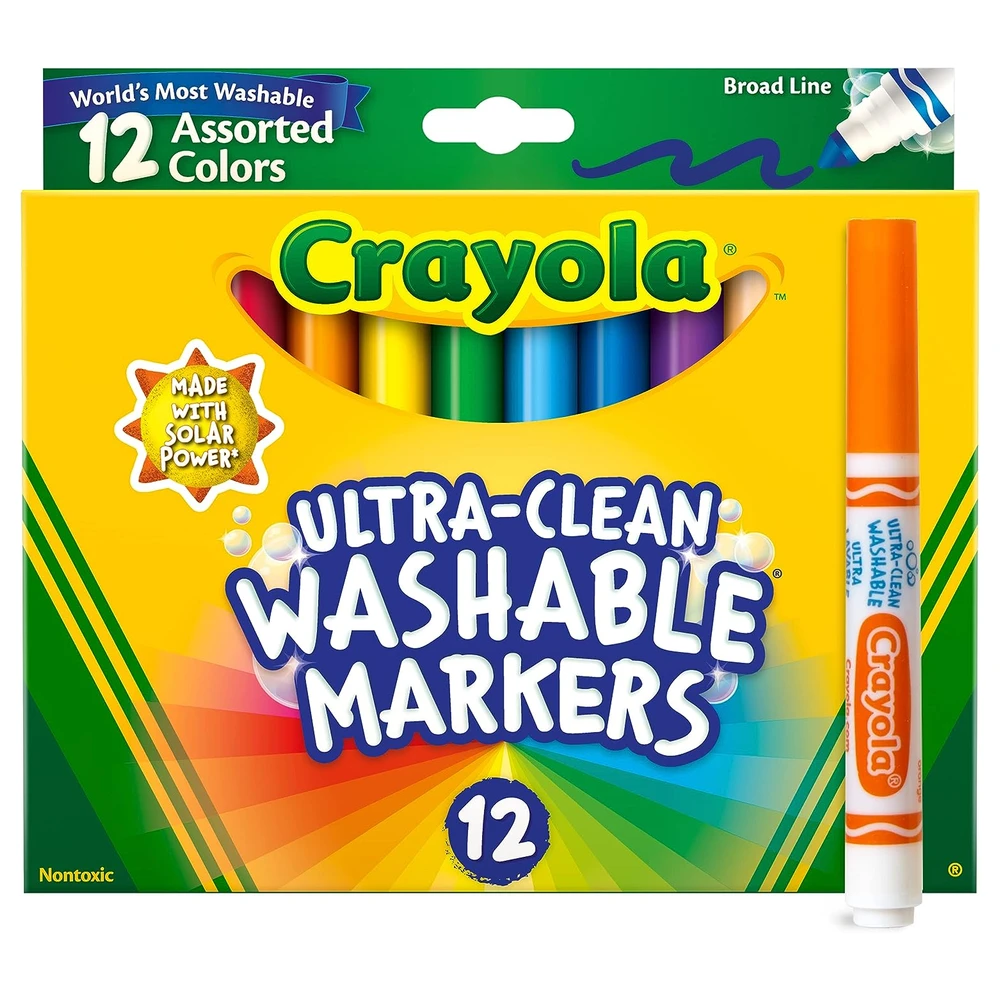 CRAYOLA MARCADORES DE LÍNEA ANCHA (12 UNIDADES), MARCADORES LAVABLES PARA NIÑOS