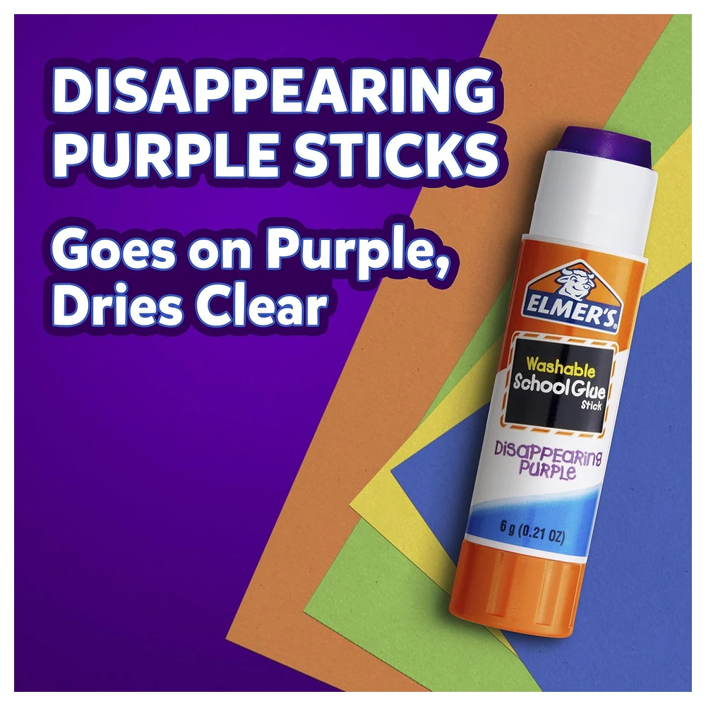 ELMER'S BARRAS DE PEGAMENTO ESCOLAR COLOR MORADO QUE SE DESVANECE, LAVABLE 12 UNIDADES