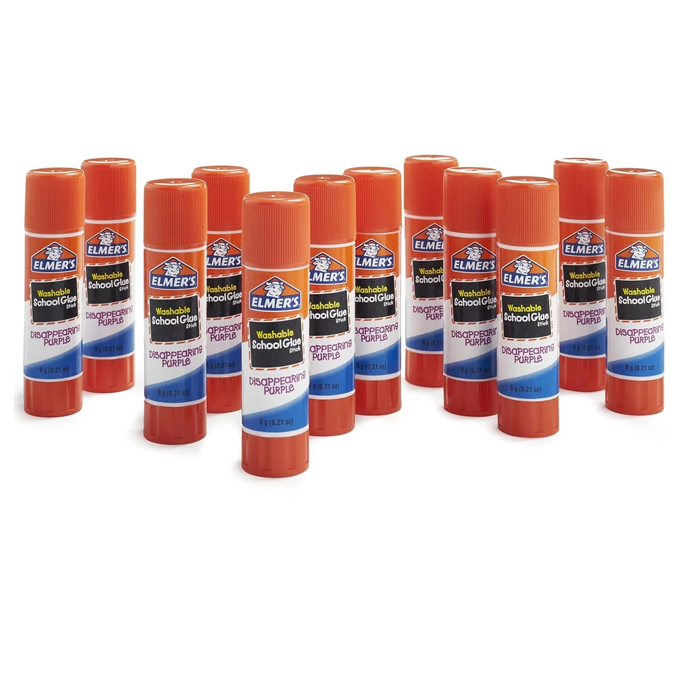 ELMER'S BARRAS DE PEGAMENTO ESCOLAR COLOR MORADO QUE SE DESVANECE, LAVABLE 12 UNIDADES