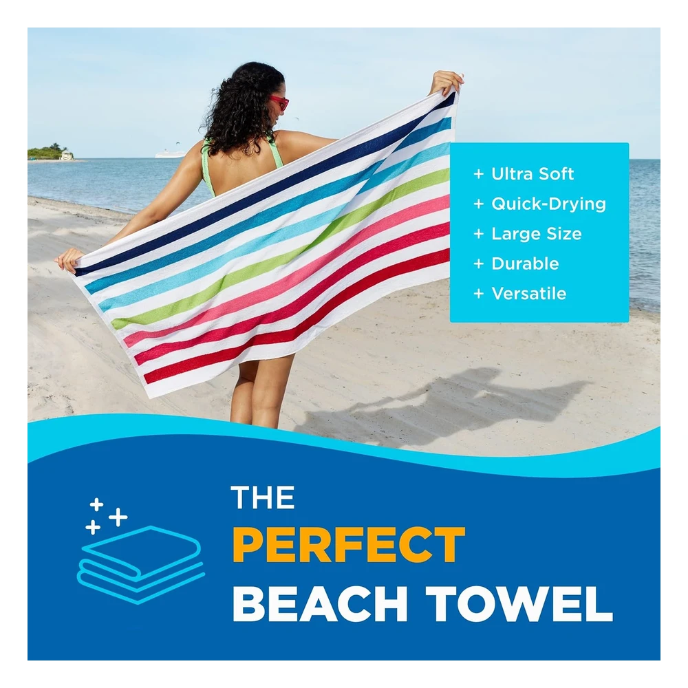 Ben Kaufman Cabana Stripe - Toalla de Playa Y Piscina de Tela de Algodón Varios Colores, 30 x 60" Paquete de 6
