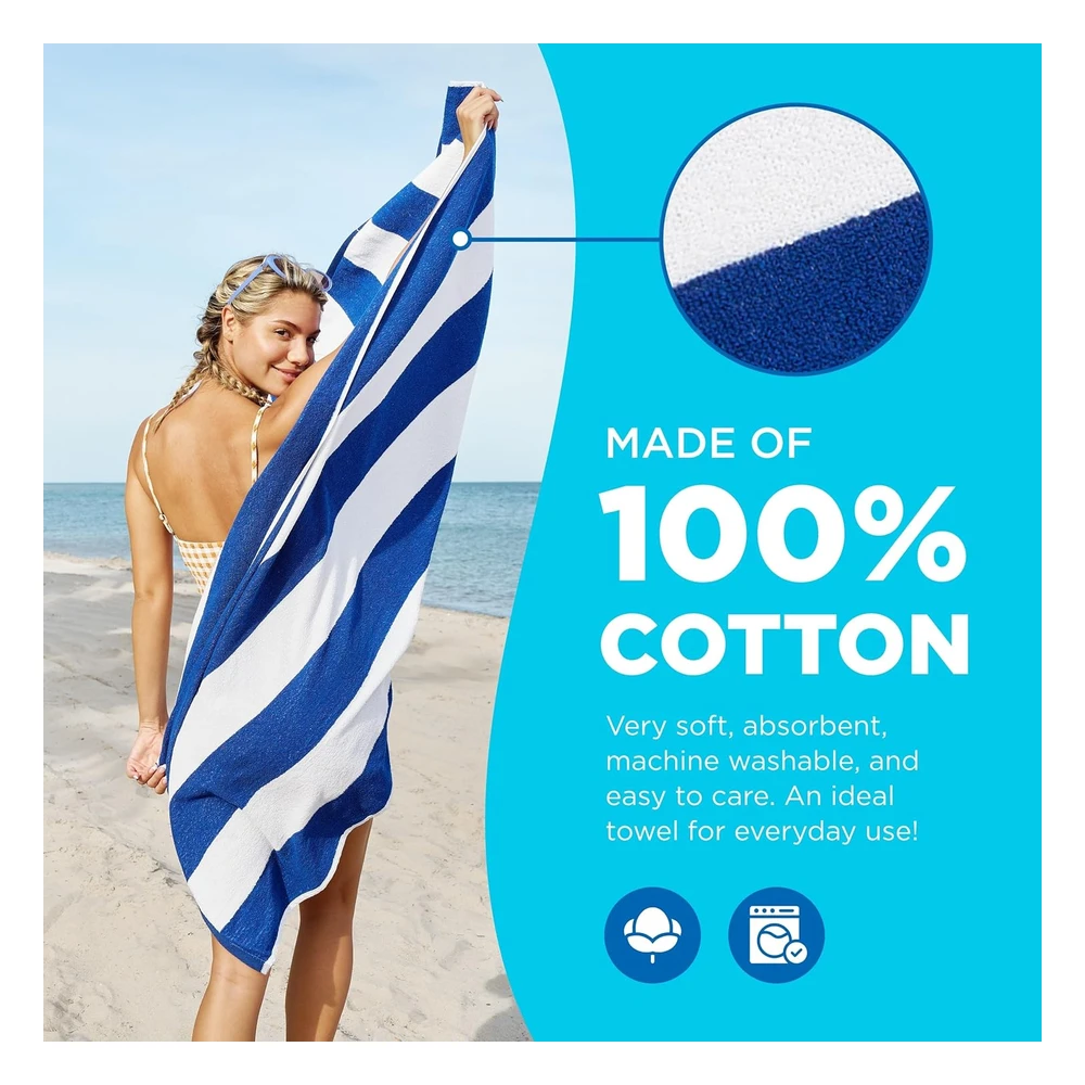 Ben Kaufman Cabana Stripe - Toalla de Playa Y Piscina de Tela de Algodón Varios Colores, 30 x 60" Paquete de 6