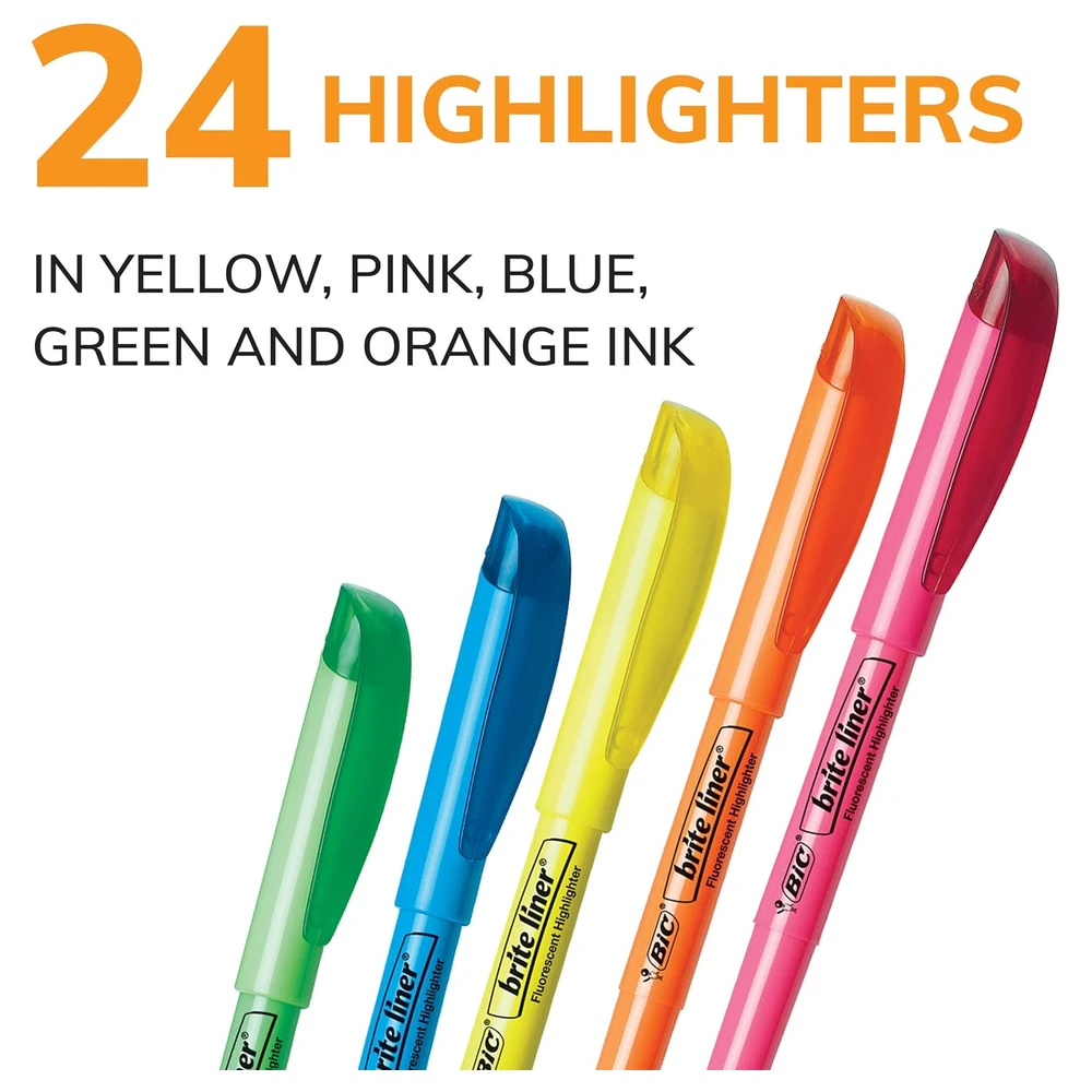 ROTULADORES, PUNTA DE CINCEL, COLORES SURTIDOS, BIC BRITE LINER 24 UNIDADES, VARIADOS