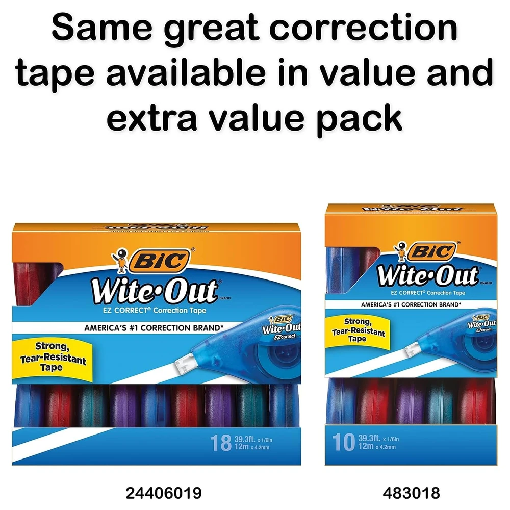 BIC WITE-OUT - CINTA CORRECTORA EZ CORRECT, 39.3 PIES, PAQUETE DE 2 UNIDADES DE CINTA CORRECTORA BLANCA