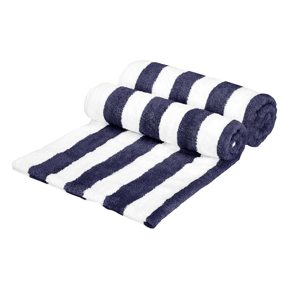 Amazon Basics Cabana Stripe - Toalla de Playa a Rayas, Paquete de 2, Azul Marino, 59.84 Pulgadas de Largo x 29.92" de Ancho