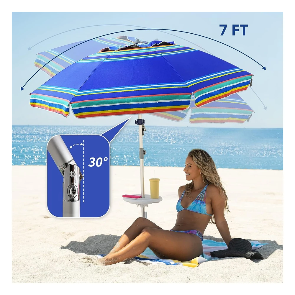 B06XRBL66T_4.webp Ammsun Sombrilla de Playa Resistente de 7 Pies con Anclaje de Arena Y Refugio Solar Inclinable, Protección Uv 50+