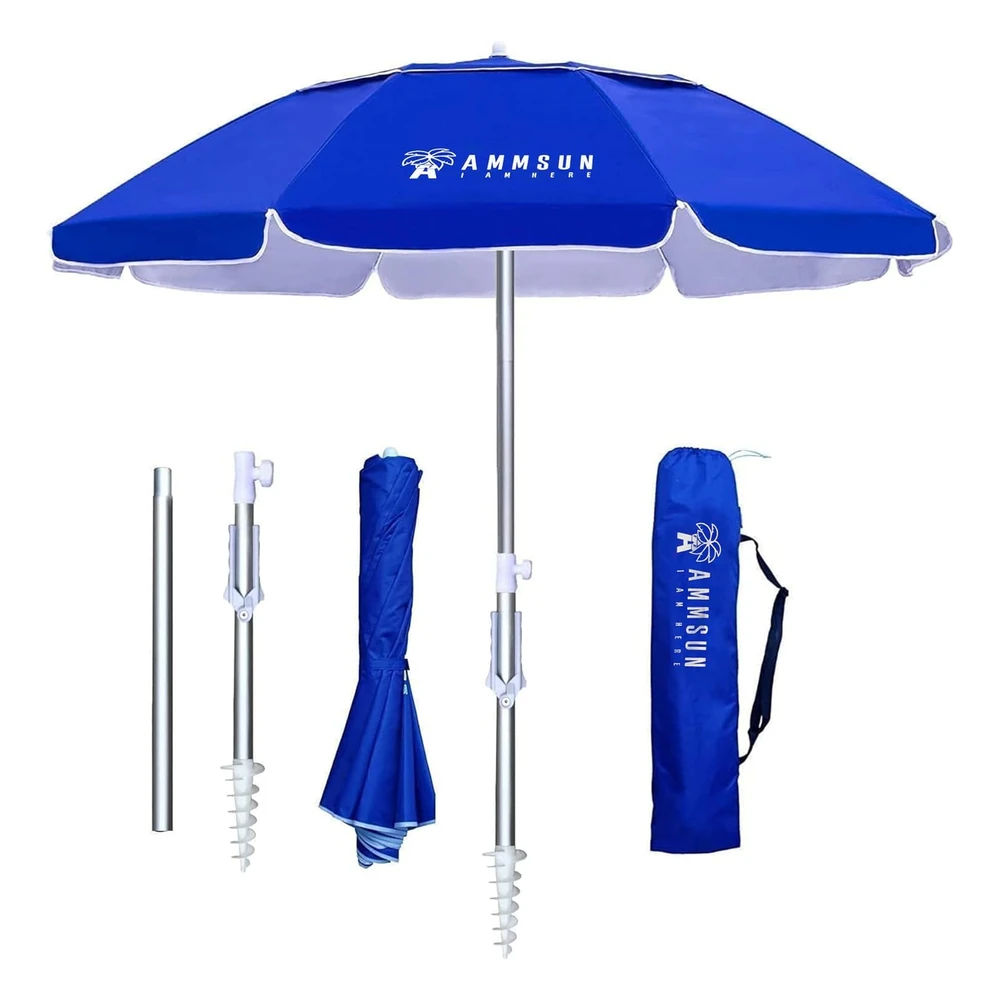 Ammsun 2017 Sombrilla de Playa Plegable de 6 Pies con Bolso de Transporte, con Revestimiento, Fps 50+, con Protección Uv
