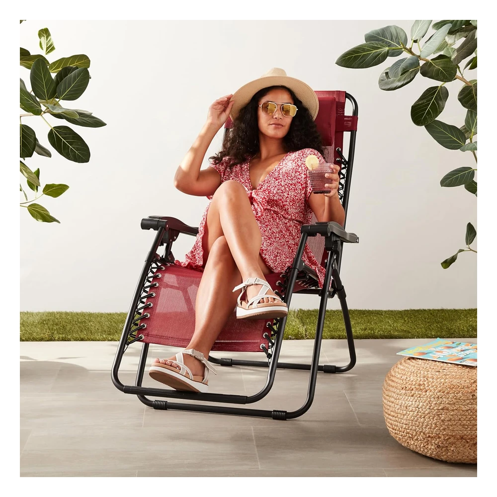 Amazon Basics - Silla Plegable Para Exteriores Zero Gravity, Color Borgoña